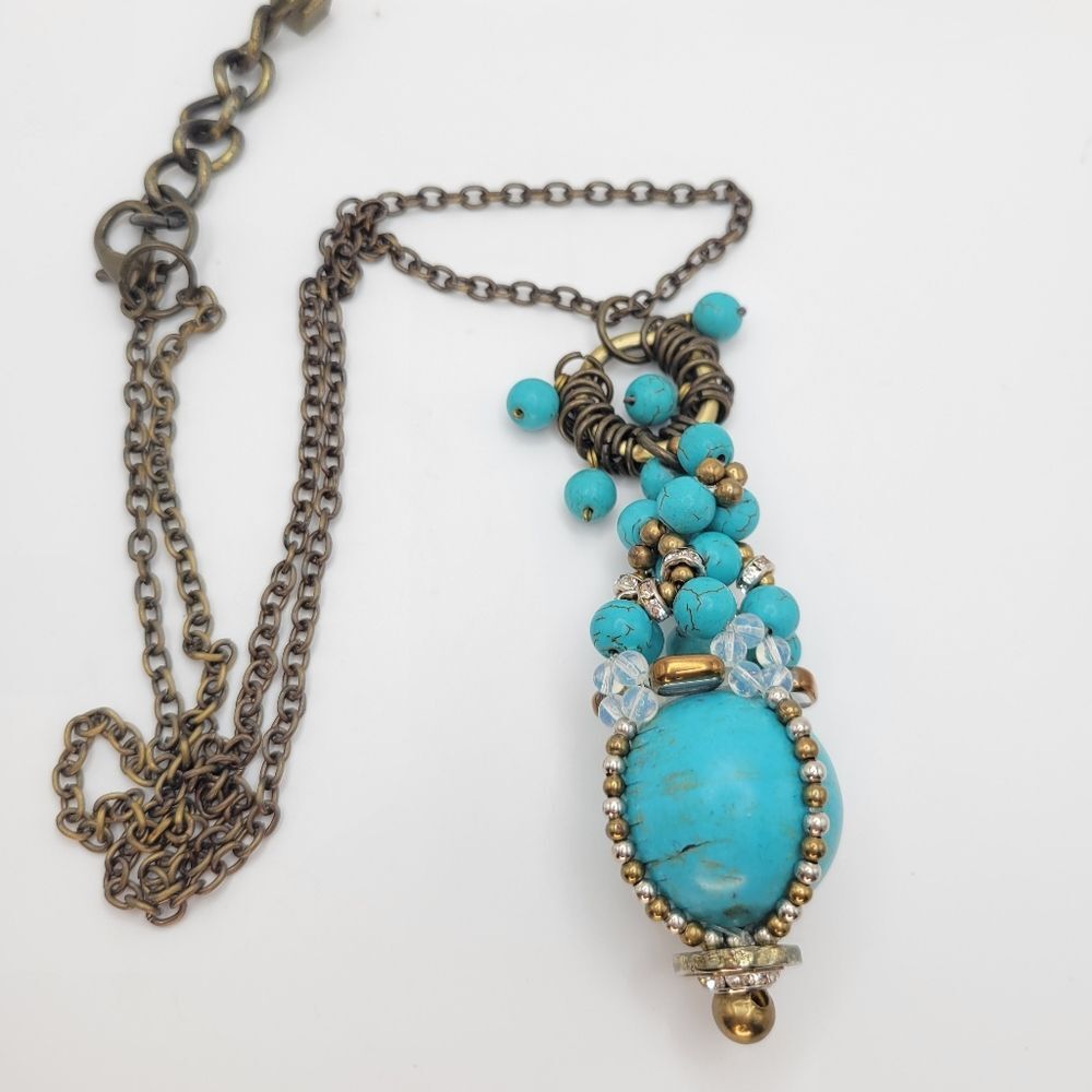 Pam Hiran | Dianthus Necklace Bronzetone Large Blue Globe Pendant